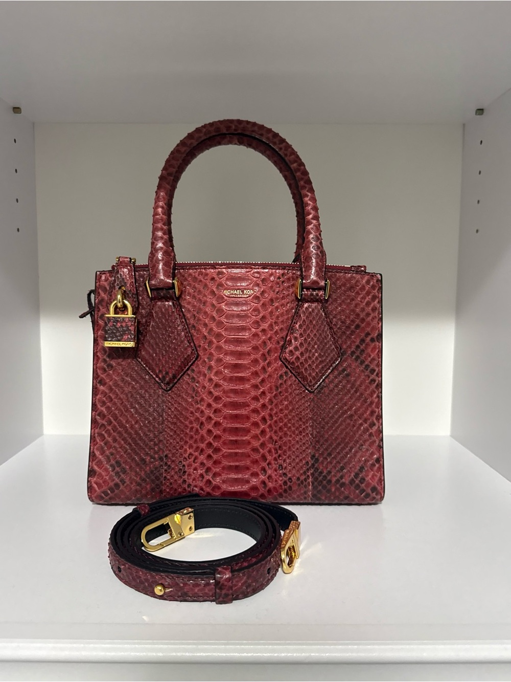 $2,955 Michael Kors Couture collection Red Python Casey small satchel crossbody